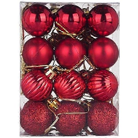 Décorations de Noël - Boules de Noël rouges de 30 mm à suspendre au sapin, pour la maison ou les fêtes (lot de 24) (1/3)