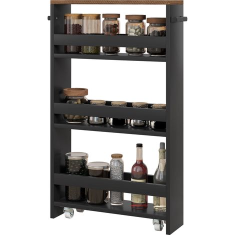 Chariot de rangement sur roulettes 3 niveaux de rangement et poignée, dim. 51,5l x 13P x 80H cm