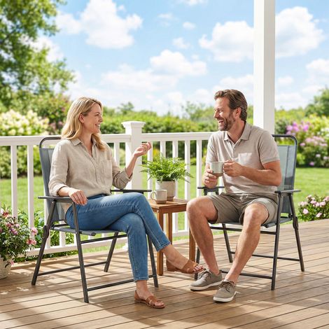 Klappbare Gartenstühle, 2er-Set Campingstühle mit grauem Netzgewebesitz.