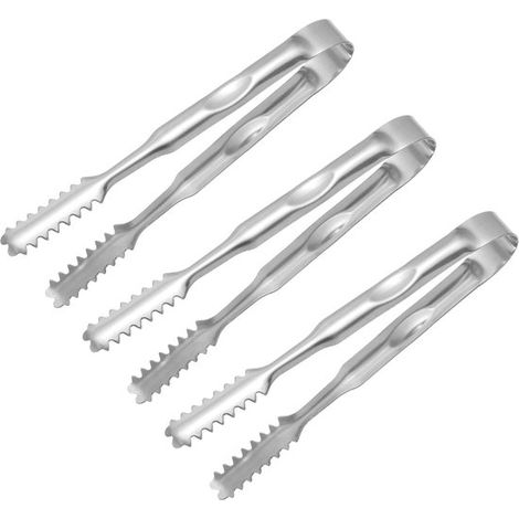 Pinzas para hielo de 3 piezas, Pinzas para hielo de acero inoxidable, Mini pinzas para azúcar de acero inoxidable, barbacoas, picnics, Plateadas (1/5)