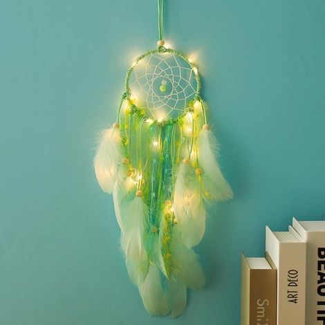 Capteur de Rêves Suspendu Murale Décoration Plumes Fait Main Ornement Pineappl Attrape Rêves avec LED Bohême Style Décor pour (1/4)