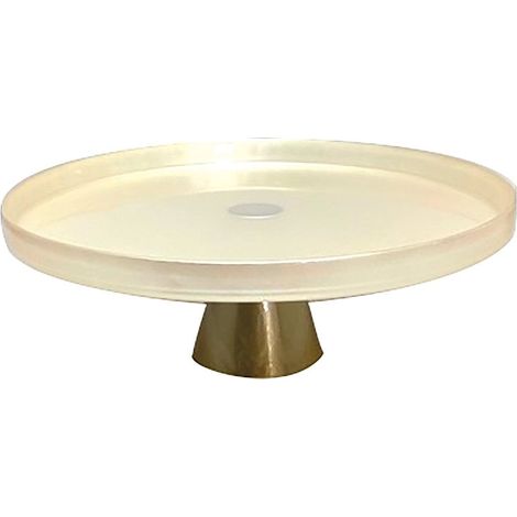 Plat à Gâteau sur Pied Doré Présentoir à Tarte Chic en Verre Blanc 28 x 28 x 10 cm - PANGIVO