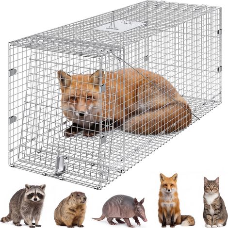 Piège pour Animaux Vivants 1067x406x457 mm Cage Trappe Chat Pliable Fil de Fer Galvanisé Sans Cruauté avec Poignée Piège pour Tatou… (1/5)