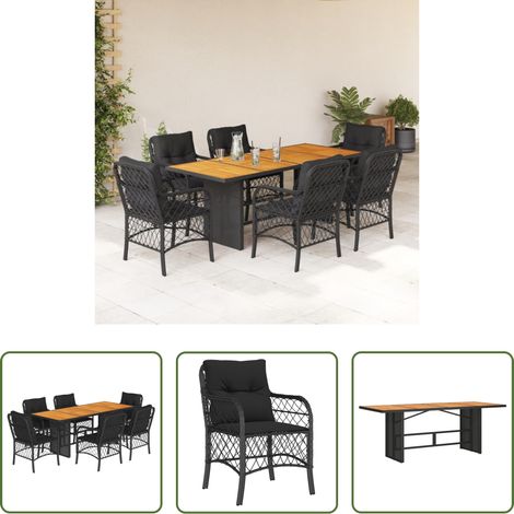 vidaXL Sitzkissen - 7-tlg. Garten-Essgruppe mit Kissen Schwarz Poly Rattan (1/5)