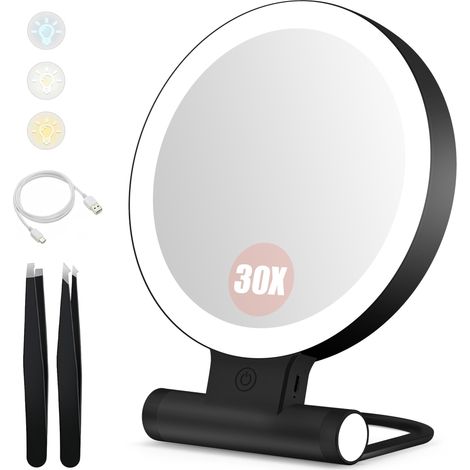 Miroir grossissant 30X/1X, Double Face, Miroir de Maquillage Rond (1/5)