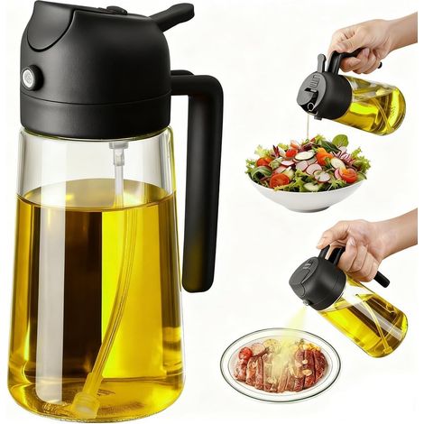 1 - Vaporisateur Huile - Bouteille Verre - Fonction 2-en-1 Brumisateur et Bec Verseur - Pour Cuisson Santé Friteuse Sans Huile Salades Grillades - Noir - 7x7x24cm (1/5)