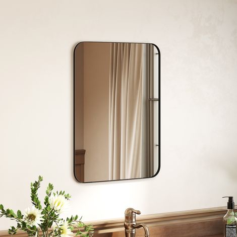 Miroir de salle de bain, miroir mural, film incassable, cadre en métal, 50 x 70 cm, noir (1/5)