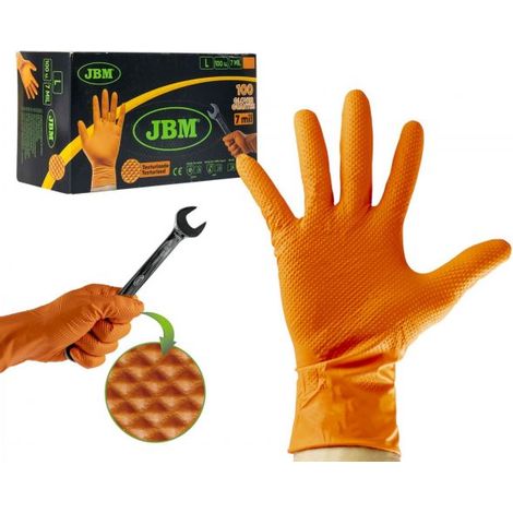 JBM 53552 100 Pezzi Guanti Monouso in Nitrile Colore Arancio da 7 MIL Taglia L (1/4)