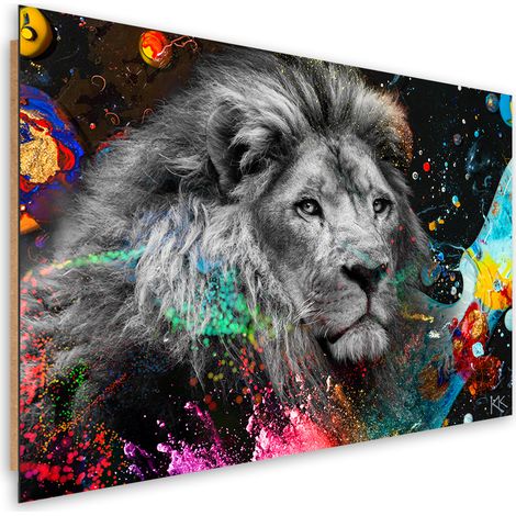 Quadro deco panel, Leone su uno sfondo colorato - 90x60 (1/5)