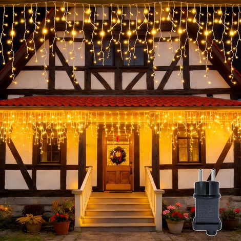 Rideau Lumineux 5m 200LEDs, Blanc Chaud, IP44 étanche Guirlande Lumineuse Extérieur/Intérieur avec Fonction Mémoire et 8 Modes d'Eclairage pour Décoration Mariage Balcon Noël fête (1/5)