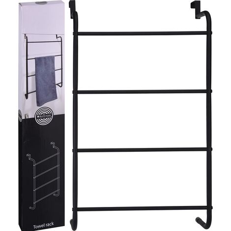 Porte-serviettes de porte en métal noir 4 barres – Dimensions 44,5 x 15,5 x 73 cm – Capacité de charge 2 kg par barre – Installation sans outils – Bathroom Solutions