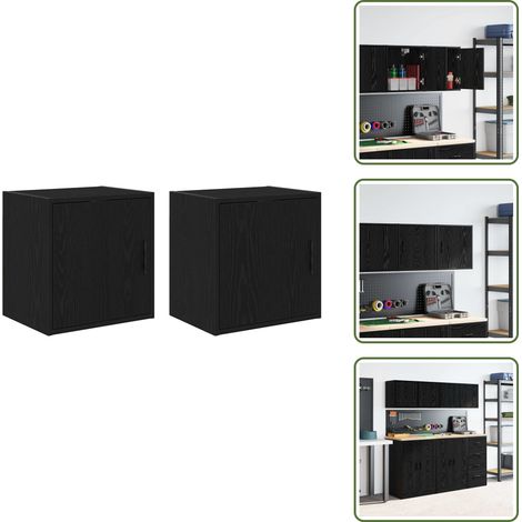 The Living Store Garagen-Wandschränke 2 Stk. Schwarz Holzwerkstoff - Werkzeug (1/5)