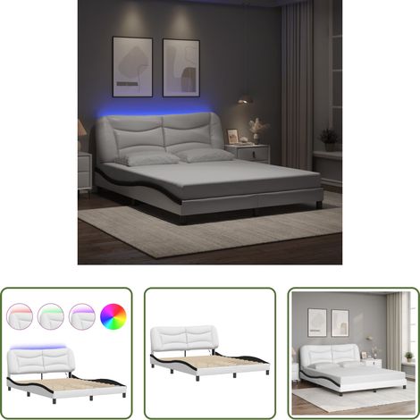 LED-Leuchten -  Bettgestell mit LED ohne Matratze "Hvar" Weiß und Schwarz 160x200 cm (1/5)