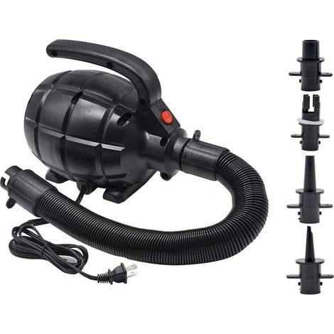 Pompe à air électrique pour articles gonflables, secteur (110 V), 600 W, 20 l/min, noire, 4 embouts interchangeables, gonfleur/dégonfleur, matelas pneumatique Queen/King Size (1/5)