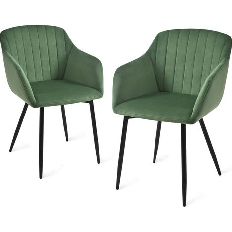 Goeurvant Sillas de comedor minimalistas con asiento ancho y reposabrazos ergonómicos, combinación de confort y elegancia - Juego de 2 - Verde