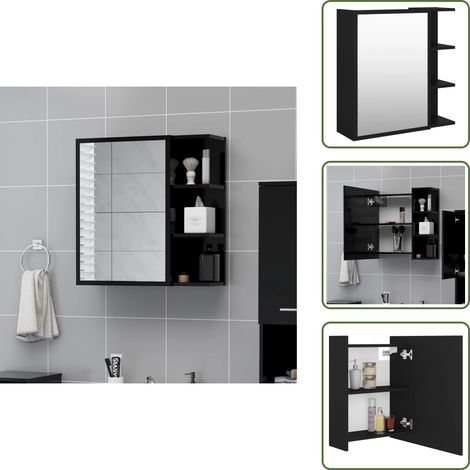 Bad-Spiegelschrank Schwarz 62,5x20,5x64 cm Holzwerkstoff - Spiegelschrank - Badezimmermöbel - Holzwerkstoff Möbel - Schwarzer Spiegelschrank - Aufbewahrungsschrank