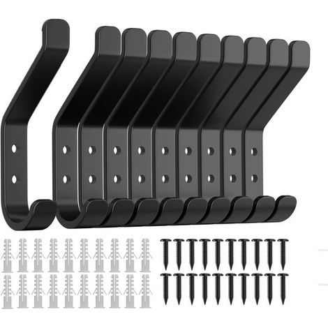 10 schwarze Kleiderhaken für Schrauben Wandhaken für Akustikpaneele Wandpaneele Schlafzimmer Wohnzimmer Badezimmer Kleiderschrank Mäntel Metall 10 cm (1/2)
