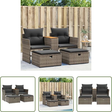 Tabouret de jardin -  Canapé de jardin 2 places avec tabourets gris résine tressée (1/5)