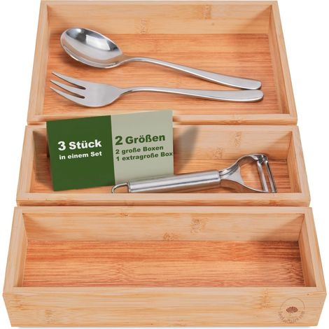 Lot de 3 boîtes de rangement en bois - Boîte en bambou pratique et flexible - Boîte de rangement - Boîte de rangement en bois (1/5)