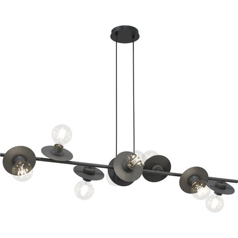 Lampadario 8 Luci Token In Acciaio Nero Con Barra E Diffusori A Piatti (1/5)