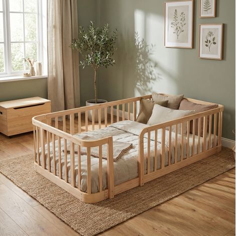 Parc bébé 205/95/52 cm naturel en bois d’ingénierie modulaire (1/4)