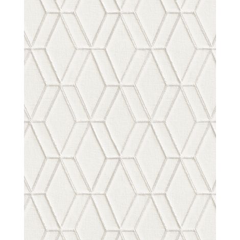 Carta da parati grafica Profhome DE120061-DI Carta da parati TNT goffrata a caldo goffrata con il pattern a rombi lucida bianco argento 5,33 m2
