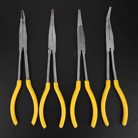 Jeu de 4 pinces mécaniques, de 28 cm de long, avec angles de pliage de 25°, 45° et 90° et pointe droite, en acier au carbone (1/5)