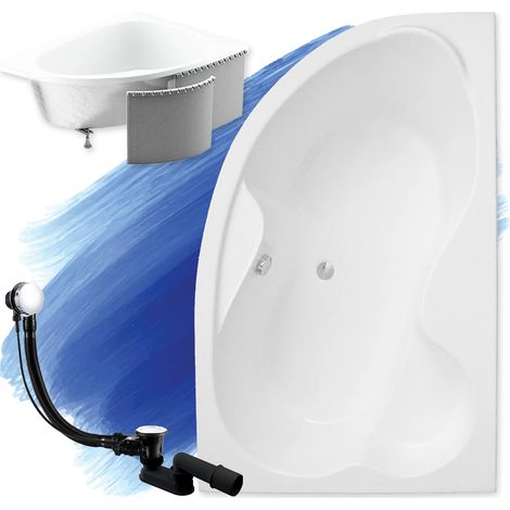 Baignoire Bain d'angle 160x105 Droite avec des panneaux en polystyrène, Siphon de bain et pieds (support) - Set 4en1 - Fabriqué en UE - BADLAND MEGA
