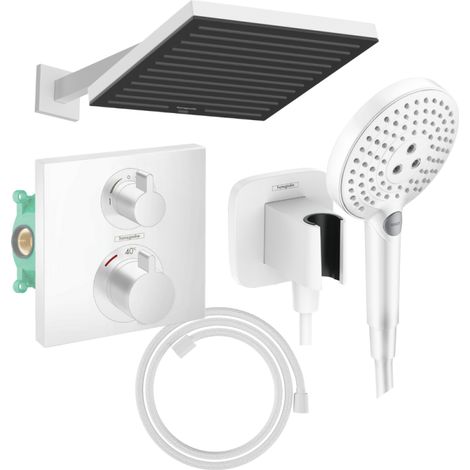 Columna de ducha termostática HANSGROHE Ecostat Square PulsifyS ducha fija Flexible Designflex Raindance SelectS teleducha blanco