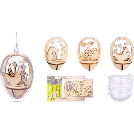 Set Acryl-Eier mit Holzformen, 1 Packung + 5 Stück, Größe 8 cm AZW-08