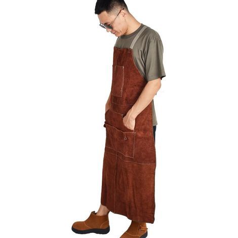 Tablier de soudeur en cuir épais – Hitzebeständig et flammhemmend – Protection jusqu'aux genoux – 115 cm x 65 cm – Pour travaux de soudure et de chaleur (1/3)