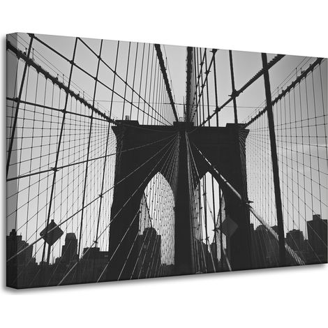 Leinwanddruck Architektur Brooklyn Bridge 90x60 Schwarzweiß USA