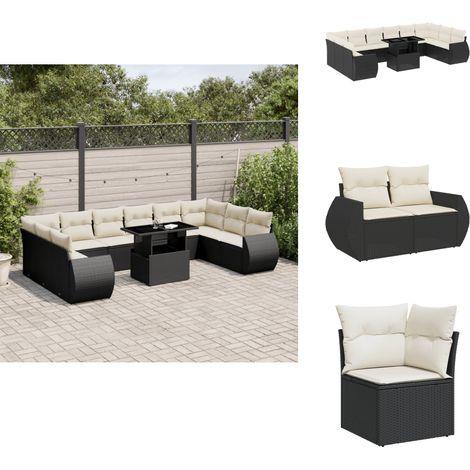 Salon de jardin 11 pcs avec coussins noir résine tressée - Ensemble Salon De Jardin - Meuble Extérieur - Jardin Design - Mobilier Résistant Aux Intempéries - Chaise Longue (1/5)