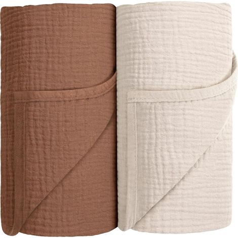 Bébé Couverture d'Emmaillotage,Langes Coton Bébé Musseline Couverture de Unisexe pour Fille et Garçon 2pack 100x100cm (Marron)