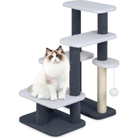 COSTWAY 2 en 1 Escalier pour Chat Chien, 7 Plateformes, Poteaux à Griffer en Sisal, Pompon Suspendu, Marche pour Chien, Tour Chat, Chaque Couche Charge 15 kg, pour Chaton Chiot Lapin, 62 x 41 x 77 cm (1/5)