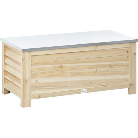Cassapanca da giardino in legno Irovami con coperchio in metallo zincato, 155 L, con supporti - 110 x 50 x 50 cm