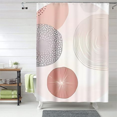 Rideau de douche motifs labyrinthe, œillets plastique, anti-moisissure (1/5)