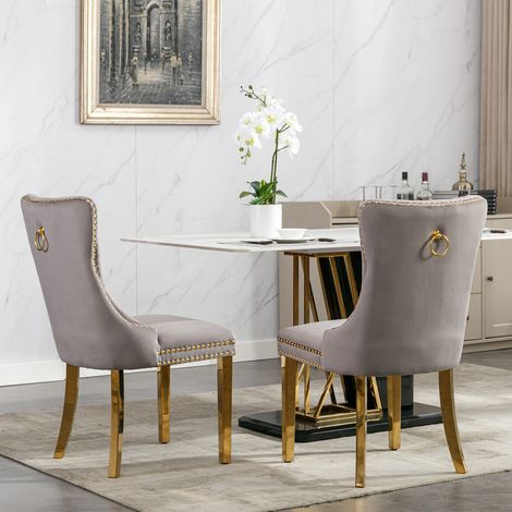 Juego de 2 sillas de comedor respaldo alto espuma de alta densidad tela de terciopelo estructura de madera color gris (1/5)