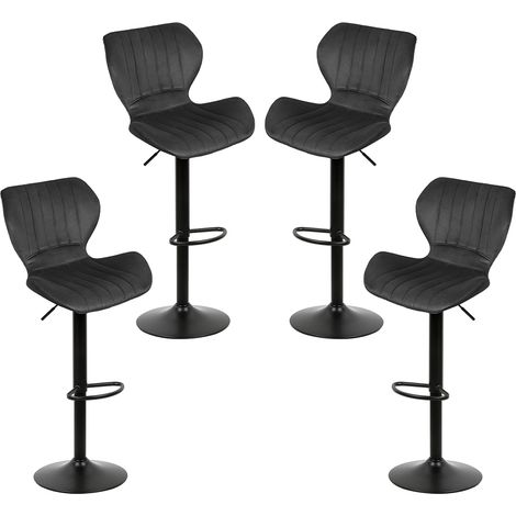 4er-Set hoher Barhocker, Samtpolsterung, höhenverstellbar, Fußstütze, 360-Grad-Drehgelenk, multifunktionaler Barstuhl für die Küche, Schwarz