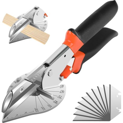 Mitre shears - multi-angle trim cutter from 45 to 135 degrees,  joint shear for cutting soft wood,  plastic,  PVC and more,  including 10 replacement blades (1/5)