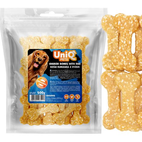 Hundesnack: Weiche Hühnerwürfel mit Reis, UniQ Pets, 500 g