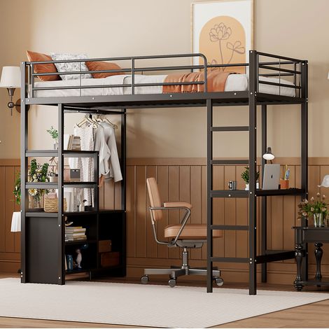 letto salvaspazio 90x200 con scrivania USB nero OKMYHOME (1/5)