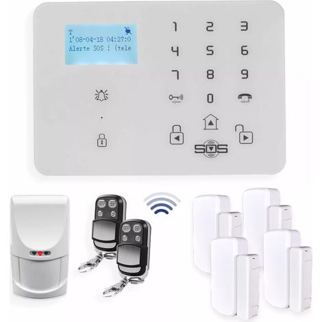 Alarme maison GSM sans fil - Centrale 4G + 1x PIR + 4x ouvertures / vibrations et 2 télécommandes (KP)