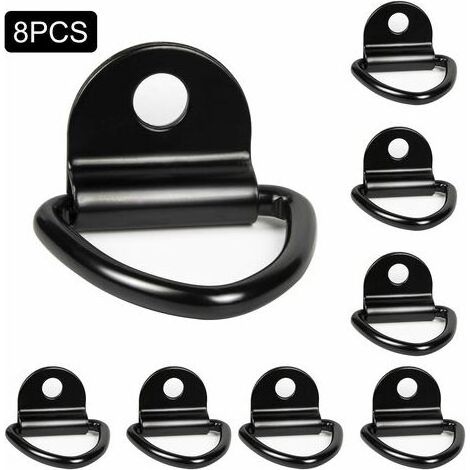 Lot de 8 crochets d'arrimage noirs en D 6480mm pour porte-kayak bateau canoë pendentif remorque camionnette voiture jardin (1/5)