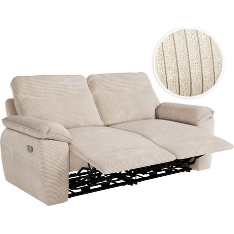 Loungitude – Canapé relax électrique 3 places en velours côtelé – Prise USB intégrée – Longueur 200 cm – Fabrication européenne (1/5)