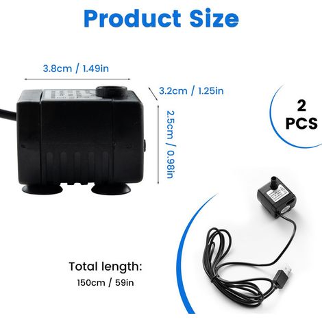 Pompe à Eau Submersible USB Mini Pompe pour Aquarium Étang Fontaine et Hydroponie Ultra Silencieuse