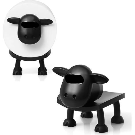 4 Pièces - Porte Papier Toilette - Support Sur Pied - Design Mouton 3D - Décoration Salle De Bain - Noir - 15x10x20cm
