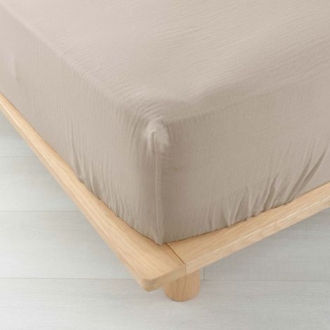 Drap Housse Gaze de coton - Bonnet 30 Cm - Plusieurs Tailles - Plusieurs Coloris - 200x160cm - beige (1/7)