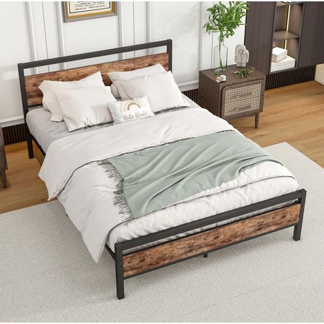 Struttura letto 207x140x88 cm con rete a doghe, spazio contenitore, MDF e metallo, marrone antico (1/5)