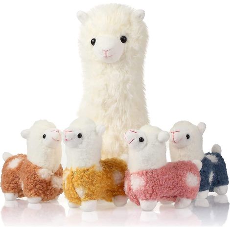 Plüsch-Lamatiere mit 4 Baby-Lamas, bezauberndes Alpaka-Plüschset, weiche Kawaii-Lama-Kissenpuppen für Mädchen, Geschenk zum Hochzeitstag, Geburtstag, Heimkissen